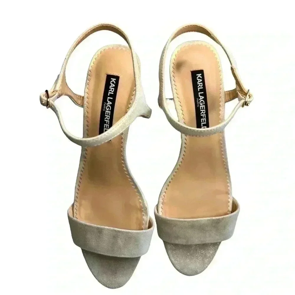 Lagerfeld Paris Women's Ankle Strap Heeled Sandal •Sparkly Gold•Size 8.5•